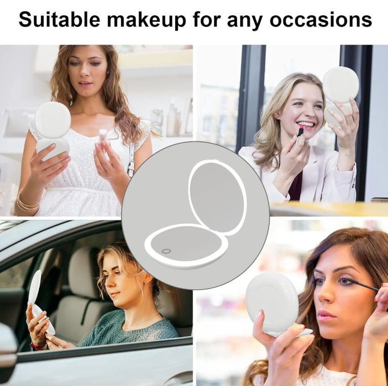 GlowMirror™ Mini LED Makeup Mirror – Magnifying, Portable, Stepless Dimming