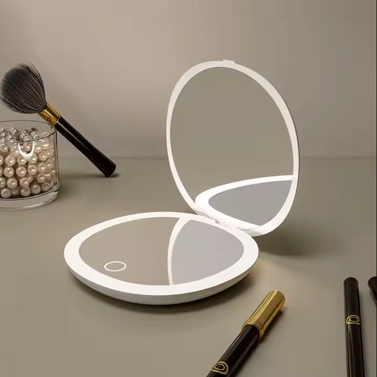 GlowMirror™ Mini LED Makeup Mirror – Magnifying, Portable, Stepless Dimming