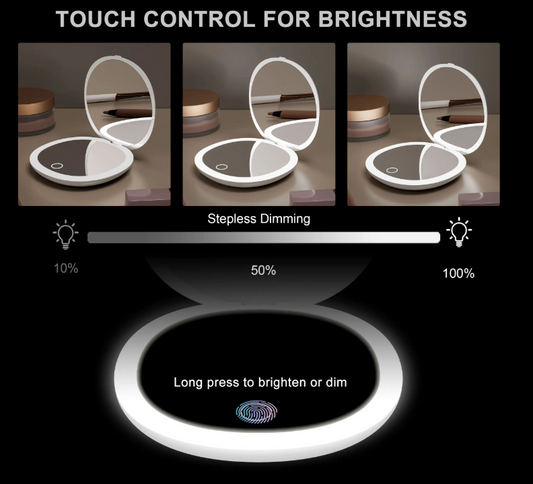 GlowMirror™ Mini LED Makeup Mirror – Magnifying, Portable, Stepless Dimming